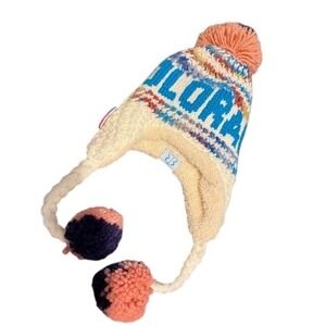 Robin Ruth Womens Knit Beanie Hat with Pompoms Winter Colorado Fair Isle blue